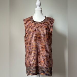 ICHI Thick Knit Cottage Preppy Boho Colourful Long Lined Sleevless Vest Size S